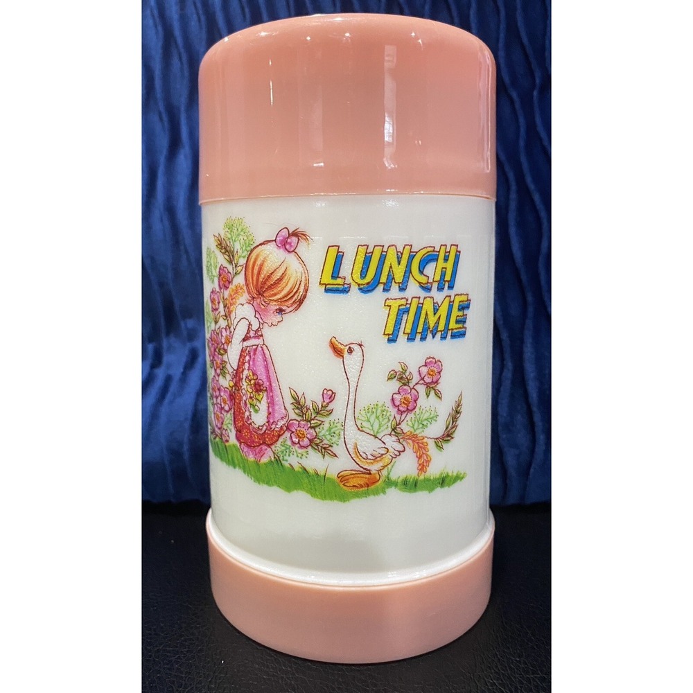 Vintage Precious Moments Pink Thermos Girl With Goose Rare HTF